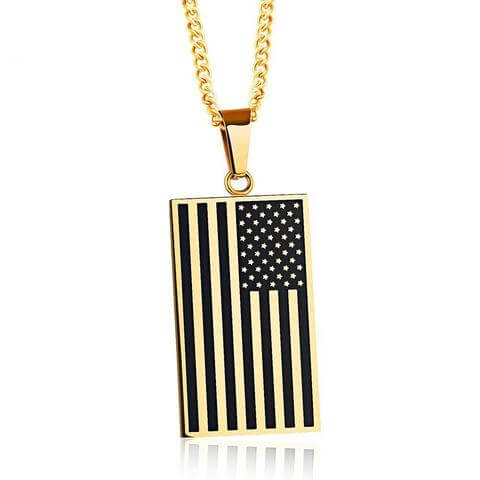 American Flag Engraved Gold Pendant Necklace - Veteran Merchandise